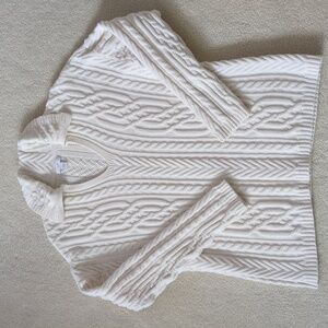 Fisherman Knit Sweater J.Jill Polo Collar Cream S Classic Preppy